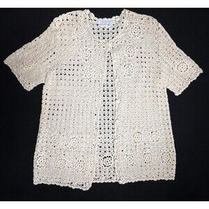 Vintage Crocheted Button Front Short Sleeve Cardigan Cottagecore  Granny C-36" M